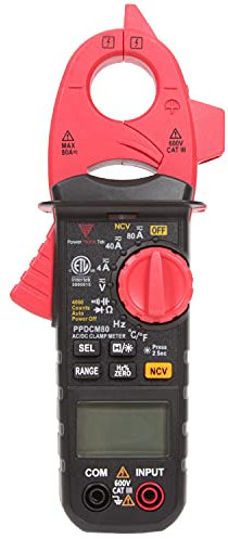 Power Probe PPDCM80 Pinza Amperimétrica Digital Corriente AC/DC 80Amp Tensión DC/AC 600V CAT III con Auto Rango NCV Luz de Trabajo medición Resistencia Frecuencia Temperatura