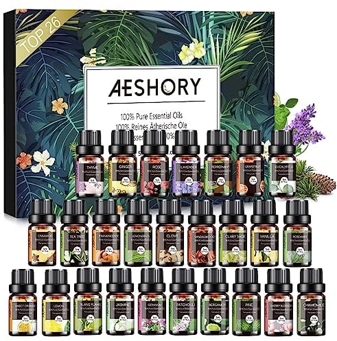 Aeshory Ätherische Öle Set, 26 x 5ml Aroma Diffuser Öl Naturrein Essential Oils Geschenkset Aromatherapie Duftöle für Diffuser, Luftbefeuchter, Massage, Entspannung, Seife, SPA, Kerzen