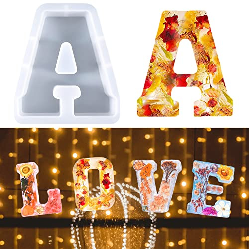 Moule à Grandes Lettres pour Résine, Moule en résine époxy 3D, Moule à Gâteau Avec Lettres de l'alphabet de A à Z, Moule à Gâteau en Résine, Moule de Décoration pour Fête D'anniversaire (A)