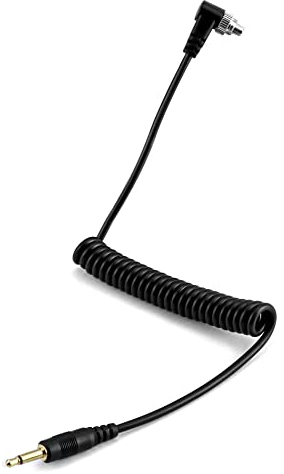 QWORK® Flash PC Sync Cable 3.5mm Jack 30cm-105cm Coiled Cable, Compatible with Nikon Canon