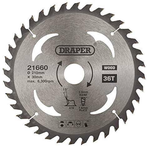 Draper 21660 TCT Circular Saw Blade for Wood, 210 x 30mm, 36T