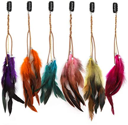 Binnan 6 Piezas Pluma Accesorios para Cabello con Pinzas de Cabello, Bohemio e Indio Tocado, Tocados de Disfraces Tribal, Tocado de Plumas para Halloween Tema de Fiesta