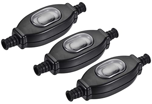 sourcing map Wasserdichter Geräteschalter, AC 250 V 3 A EIN/AUS Inline-Kabel-Wippschalter IP65 für Lampe, Schwarz, 3 Stück