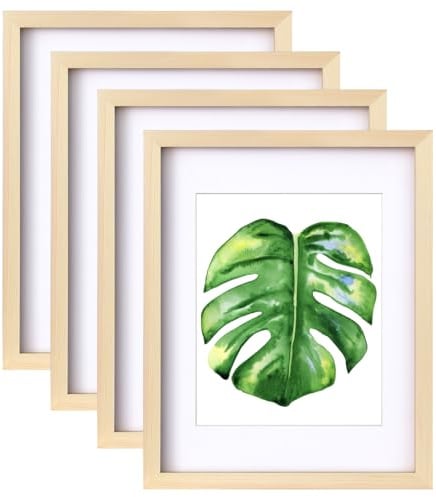 EGOFINE 14x11 Picture Frame,100% Solid Wood Frames with 10x8 Mat,14x11 Photo Frames with Plexiglass,35.6x27.9cm Poster Frame for Tabletop and Wall Mounting,Natural Wood,4 Pack
