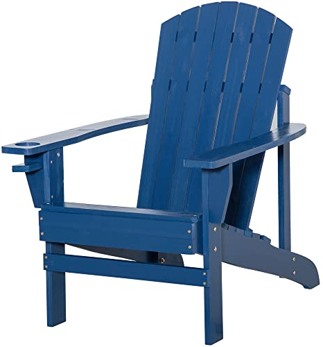 Outsunny Adirondack-Gartenstuhl mit Becherhalter Gartenliege Balkonstuhl Massivholz Blau 72 x 94 x 93 cm