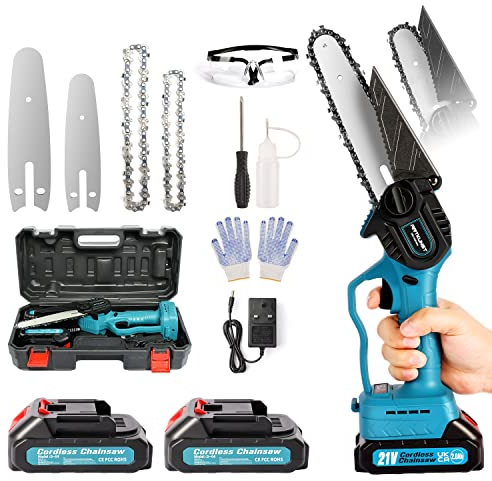 Mini-Kettensäge mit Akkus, 6 Zoll und 4 Zoll, 2-in-1 kettensäge Kit mit bürstenlosem Motor, Mini Elektro-Kettensäge mit Sicherheitsschloss für Garten, Holzschneiden und Astscheren