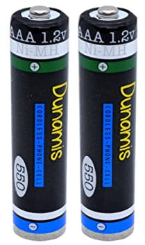 Dunamis AAA Rechargeable Batteries 550mah - 600mah - Pre-Charged Ni-MH Batteries Suitable for Cordless Phones, Panasonic, Philips, Siemens, Binatone, BT, iDect etc (AAA 550-600 mAh, 2 Pack)