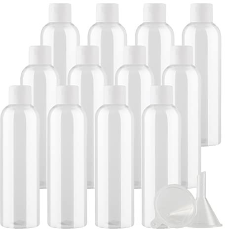 ZEOABSY 12 Pièces 250 ML Transparent Bouteille en Plastique avec Bouchon à Charnière Blanc, DIY Vider Bouteille Ronde en PET de Voyage pour Cosmétiques Liquides