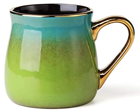KELINGO Large 560 ML/19 Oz Ceramic Coffee Mugs with Golden Handle, Big Tea Cup Mug for Office and Home, Gift and Present (Blue)