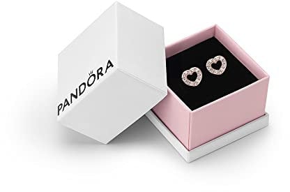 Pandora Moments Women's 14k Rose Gold-Plated Open Heart Cubic Zirconia Stud Earrings, With Gift Box
