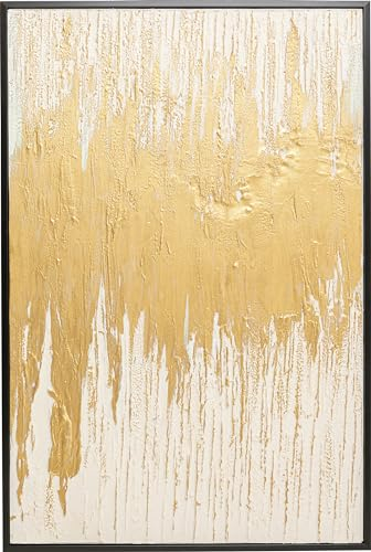 Kare Design Gerahmtes Bild Abstract Gold/Weiß, Leinwandbild, Acrylfarbe, Massivholz Rahmen, Wanddekoration, Wohnzimmer, Schlafzimmer, handgemalt, Abstrakt, Modern, Wohnzimmer, Schlafzimmer, 80x120cm