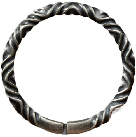 AHTCPO Herren 999 Sterling Silber Draht Twist Armband, Nordischer Wikinger Handgemacht C-Förmig Verstellbar Offen Manschette Handgelenk Poliertes Armband, Vintage Punk Schmuck