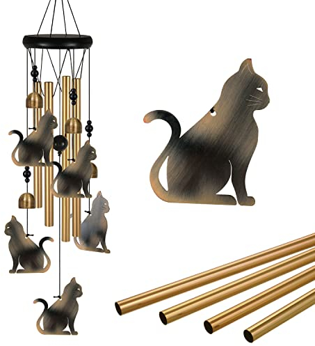 Katzen-Windspiel für Außenbereich, Dekoration, Gedenk-Windspiel, Mobile, Windglocke, Windfänger, Bronze, für Zuhause, Hof, Terrasse, Garten, Dekoration, Feiertagsgeschenk für Mutter, Glockenspiel.