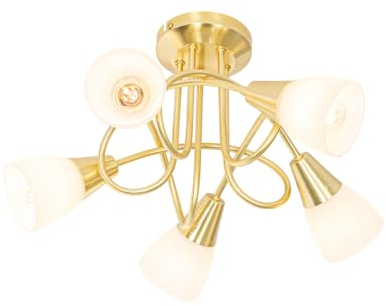Qazqa - Klassisch I Antik Klassische Deckenleuchte I Deckenlampe I Lampe I Leuchte Gold I Messing mit Opalglas 5-flammig - Inez I Wohnzimmer I Schlafzimmer - Stahl Organisch - LED geeignet E14