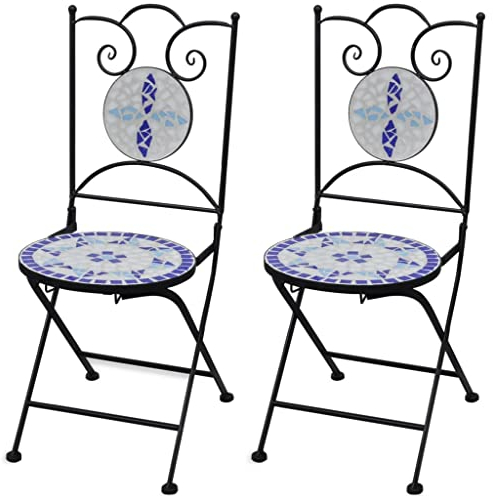 VACARX Bistro-Klappstühle, 2 Stück, Keramik, Blau und Weiß, Artikelfarbe: Blau/Weiß