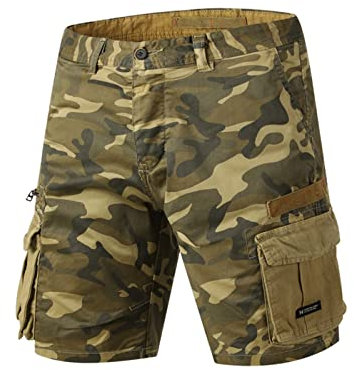 Cargo Shorts Herren 3/4 Arbeitshose Herren Winter Gefüttert Herren Mode Casual Plaid Camouflage Multi Pocket Reißverschluss Schnalle Cargohose Outdoor Shorts Tooling Shorts Cargo Arbeitshose Herren