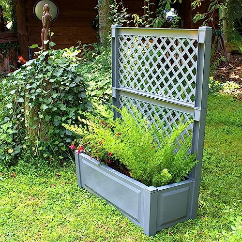 NYVI Pflanzkasten NYVIGreen 100x43x140 cm 110 Liter mit Spalier - Pflanzkübel aus wetterfestem & recyceltem Kunststoff - Blumenkasten - Pflegeleicht, Steckmontage ohne Werkzeug, Farbe:Grau