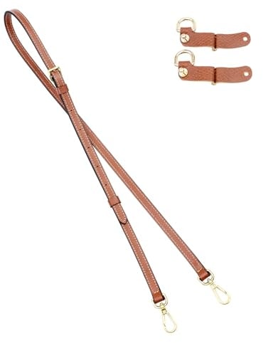 Senral Echtes Leder Schulterriemen Braun Kompatibel für Long.Champ Le-Pliage Pouches Trageriemen Handtaschengurt Ersatz Conversion Kit Crossbody Schultergurt mit Goldener Schnalle(Brown+Gold HW)