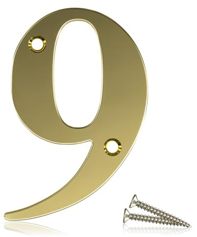 Bwintech 1 Pcs 75mm Hauteur (3 Inch) Numéro de porte Pvd Gold boulonné 9 Numéro de maison en acier inoxydable 304, Convient pour les portes avant, en bois, composites, UPVC