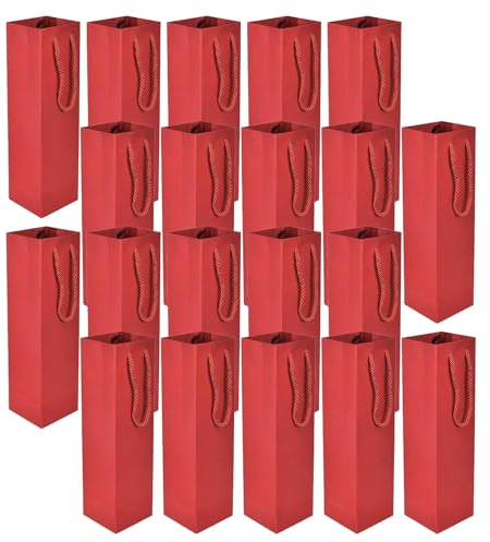 Dulamet Pochette Cadeau Bouteille, 20 PCS Pochettes Sacs Cadeaux de Bouteilles de Vin en Papier Kraft, Cadeaux pour Vin avec Poignées, pour Noël, Fêtes, Anniversaires, Mariages (Rouge)