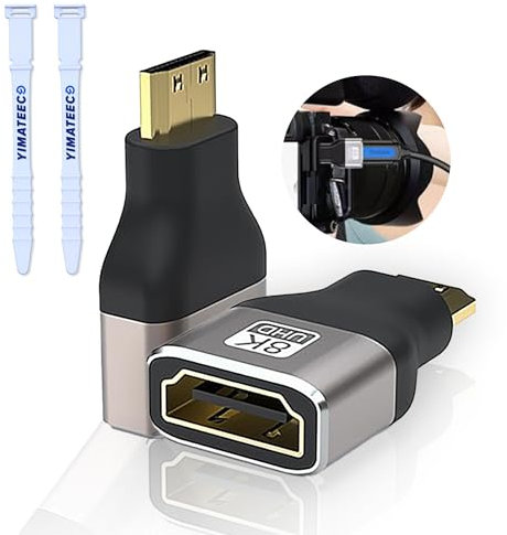 YIMATEECO Mini HDMI to HDMI Adapter 8K, 2Pack HDMI Male to female Connector HDMI 2.1 Version Extension Adapter Support 8K@60Hz, 4K@120Hz, 2K@240Hz for HDTV, Camera, Projector (2-Pack)