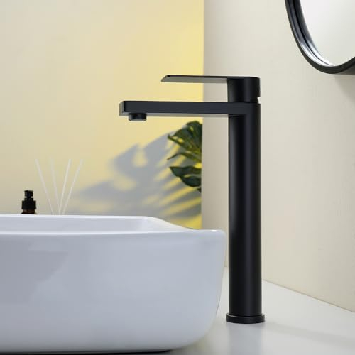 Decaura Robinet Salle Bain mitigeur lavabo salle de bain haut noir mat à poignée carré robinetterie salle de bain vasque à poser
