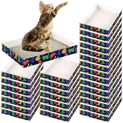 30 Pack Disposable Cat Litter Box, Foldable Paper Litter Box, Travel Cat Litter Box,Non Clumping Durable and Water Resistant,Low Entry Easy Disposal,Portable