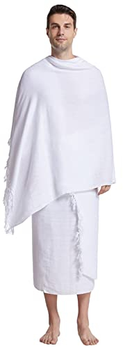 Muslimischer mittlerer Pilgerschal für Männer, Hajj-Kleidung, Strickjacke, Hose, einfarbig, zweiteiliges Set Winterjacke Herren (White, One Size)