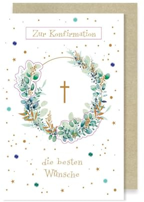 Konfirmation Karte Grußkarte Blätterkranz Kreuz 16x11cm