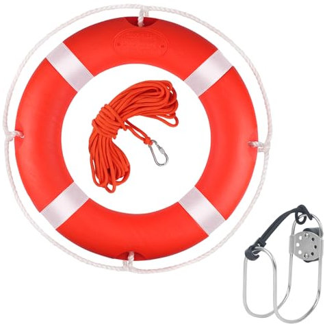 Rettungsring, Bootssicherungsringe 23 Zoll, Rettungsboje mit reflektierendem Band und Grifflinien, orange Rettungsringe für Boote inklusive schwimmendem Wasserseil u