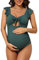Charmo Ruffle Sleeve Pregnancy Bathing Suit for Women Cut Out Tie Knot Maternity Swimwear Blue Gray S