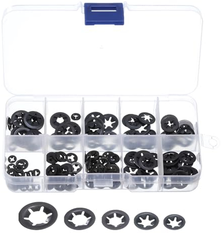 QUARKZMAN 200 Stück Innenzahn-Scheibensatz, 5 Größen M2/M2.5/M3/M4/M5 Schnellverschluss-Scheiben aus 65Mn Stahl, Druckfeder-Schnellbefestigungsklammern