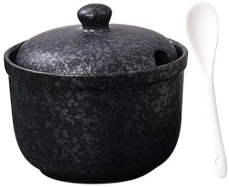 TuYines Ceramic Sugar Bowl with Lid and Spoon, Spice Jars with Lid for Sugar, Salt, Cheese