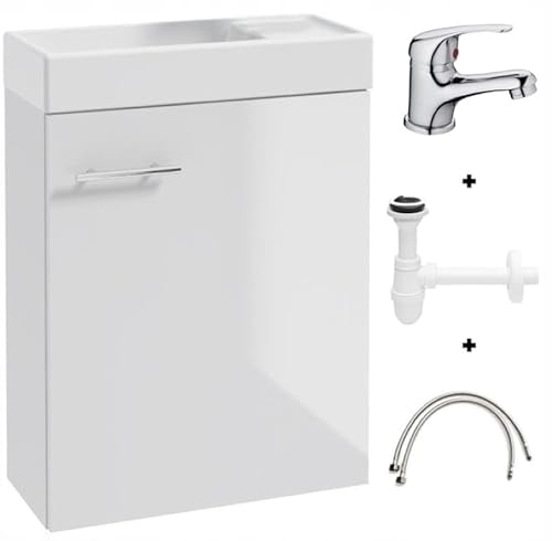.Deftrans waschbecken gäste wc mit unterschrank 50 x 70 x 23 cm, gäste wc waschtisch, gästewaschbecken klein Set - waschbeckenunterschrank weiß mit Siphon und Waschtischarmatur