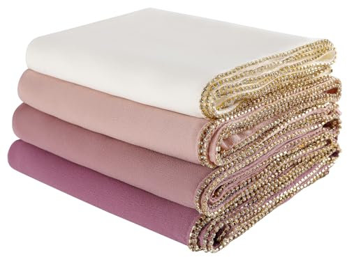 Febfim 4 Stück Muslimische Frauen, weiche Premium-Chiffon-Hijab-Schals, lange Schals mit Geschenkbox, Farbe2, 70*28inches