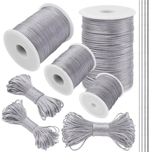 LEREATI Filo Nylon per Braccialetti 2mm x 20m Coda di Topo Cordoncino per Collane Filo Non Elastico per Braccialetti Resistente Filato Gioiello, Filo per Macrame, Perline, Fai da Te (Grigio Argento)