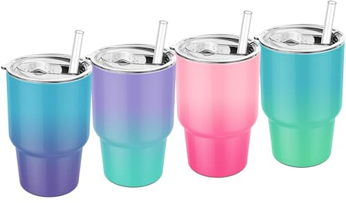 Gosuny 6.5 oz Mini Tumblers with Lids and Straws - Upgraded 4 Pack Mini Tumbler Shot Glass with Straw Double Wall Vacuum Stainless Steel Small Insulated Stackable Cup Leak Proof (Multicolor)