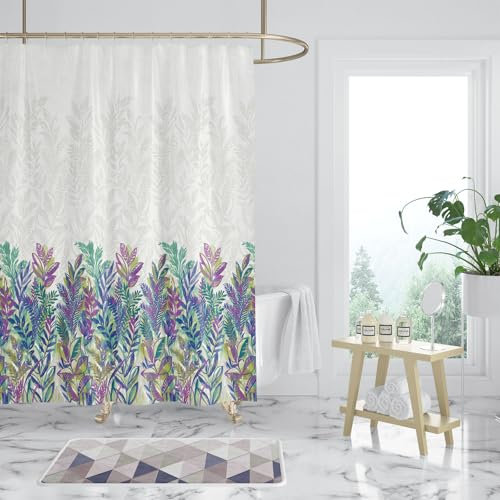 WONGS BEDDING Duschvorhang 180x180 Anti-Schimmel Shower Curtains lila Blätter Pflanzen Wasserabweisend Badewanne Vorhang aus Polyester Waschbar Badvorhang mit 12 Duschvorhängeringen