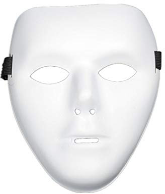 White Hop Hip Plain Mask - Full Face Mask for Halloween, Cosplay, Opera Masquerade, Carnival & Party - Adults