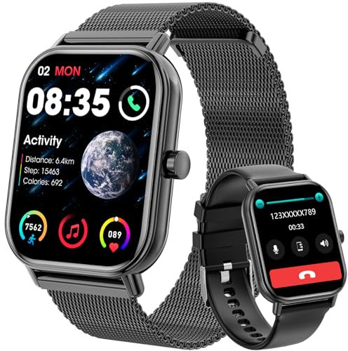 Smartwatch con Chiamate Bluetooth,1,85'' Smartwatch per Uomo Donna,Orologio Sportivo Impermeabile IP67 con 110+ Modalità Sportive,Fitnesswatch con Contapassi Cardiofrequenzimetro SpO2 per Android iOS