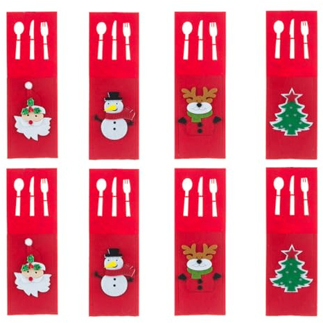 8 piezas Bolsas para Cubiertos Navideñas Porta Cubiertos Navideños, para Decoración de mesa de Fiesta, Decoración Navideña