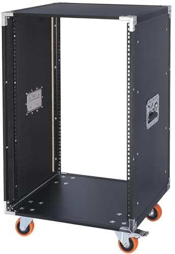 WikrOck Movable AV Gear Rack 16U 19in Mobile Floor Standing Network Device Storage Cabinet Stand - Audio Stereo Studio DJ Equipment Rack Server IT Data Devices Storage Cabinet With Castors