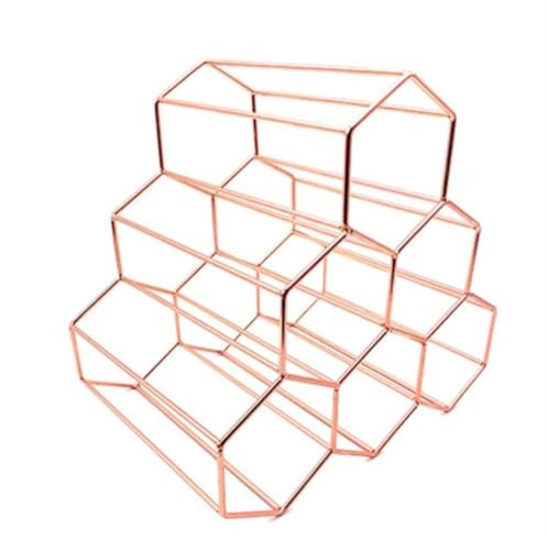 Modernes Weinregal aus Metall mit Wabenstruktur, Flaschenaufbewahrung, sechseckig, für 5 Flaschen, Weinhalter für Zuhause, Bar, Dekorationen (Roségold)