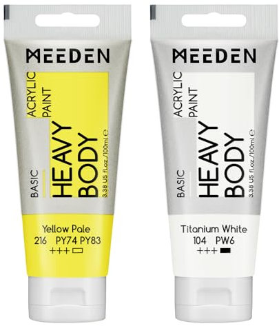 MEEDEN Peinture Acrylique Jaune Pâle: 100 ml Tube Peinture Acrylique Epaisse avec Couleur Blanche Titane Supplémentaire pour Bois Tissu Verre