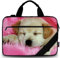 Mibbxea 14,5-15,6 pollici borsa per computer portatile con tracolla, borsa da messenger viaggio in tela, borsa protettiva per computer ultrabook e netbook con tracolla regolabile (Cane carino)