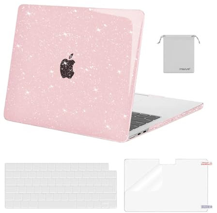 MOSISO Compatible with MacBook Air 13 inch Case M4 M3 M2 2025 2024 2023 2022 A3240 A3113 A2681 Chip Touch ID, Sparkly Glitter Hard Shell Cover&Keyboard Cover&ScreenFilm&Storage Bag, Baby Pink
