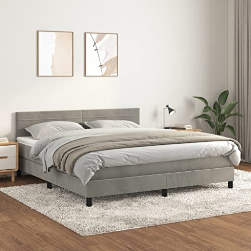 Festnight Boxspringbett 160x200 mit matratze Bett 160x200 mit matratze und lattenrost Bettgestell mit Kopfteil Polsterbett Bett Schlafzimmer-Hellgrau-160 x 200 cm