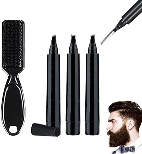 JINJUMEI Juego de 3 Lápices para Rellenar Barba con Cepillo para Barba Kit de Bolígrafo de Relleno para Barba Impermeable y Duradero para Mejorar el Vello Facial Lápiz de Barba para Bigote y Cejas