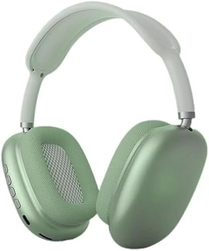 P9 Wireless Bluetooth Headphones, Noise Cancelling HiFi Stereo Over-Ear Headset, Adjustable Design, Home Gym Office Gaming Earphones (White) (Green)