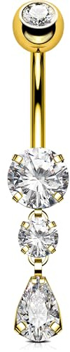 OUFER Body Piercing Corporale Barre Piercing Ombelico Interne Titanio 14G/1.6mm Gioielli Piercing Navel Barre Ombelicali Dorate a Goccia 10mm Barre per Ombelico Piercing Ombelico Anello per Ombelico